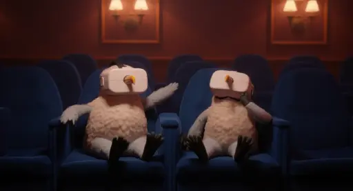 Los dos pájaros ahora están sentados en un cine